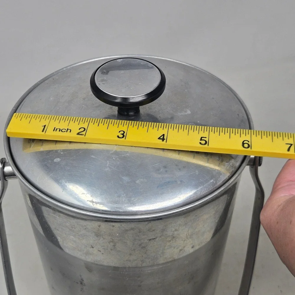 Vintage B-711 Italy Brushed Aluminum Ice Bucket Mid Century Modern Barware Lid